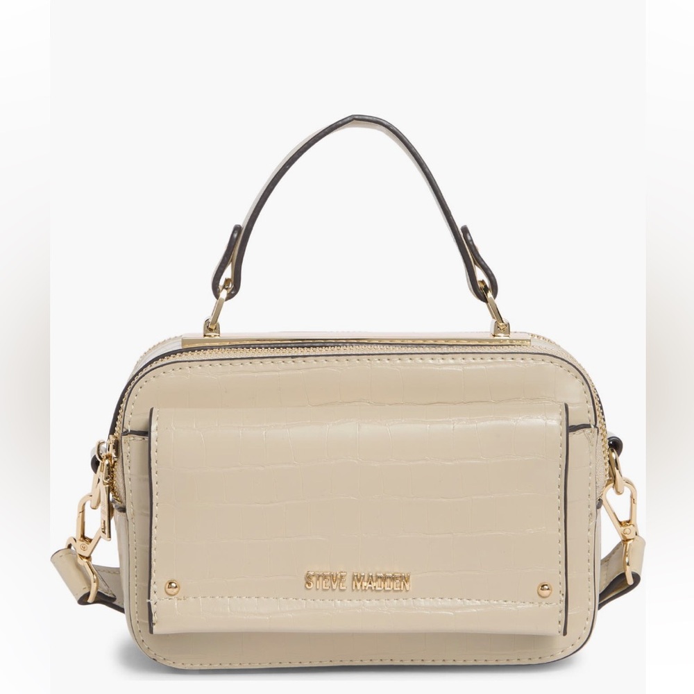 Steve Madden Oatmilk Crocodile Embossed Crossbody Bag